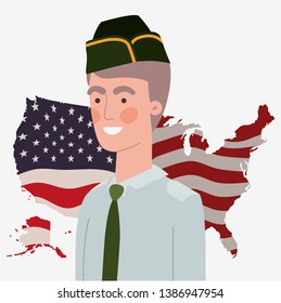 military man with usa map and flag