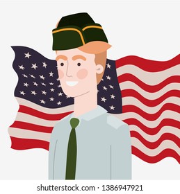 military man with waving usa flag