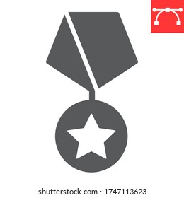 Military meda glyph icon, USA and army, military star sign vector graphics, editable stroke solid icon, eps 10