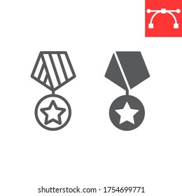 Military meda line and glyph icon, USA and army, military star sign vector graphics, editable stroke linear icon, eps 10
