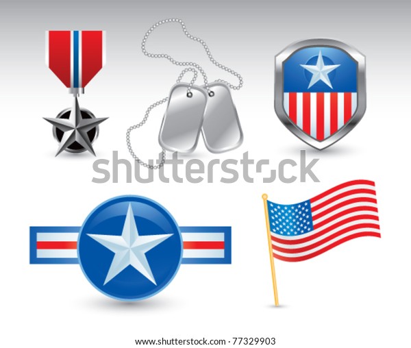 Militarische Medaille Hundemarken Amerikanische Flagge Und Militarische Pins