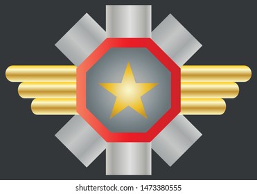 Military medal with gold star and silver plate.