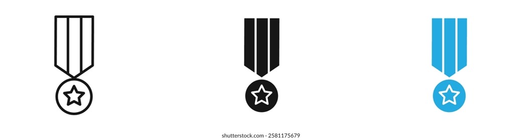 Military medal icon black white vector outline