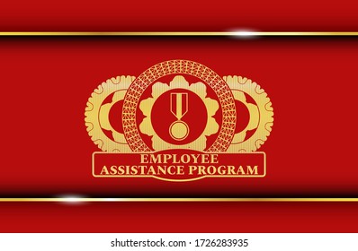 Military Medal Icon And Employee Assistance Program Text Red And Gold Emblem. Traditional Chic Background. Artistic Illustration. 