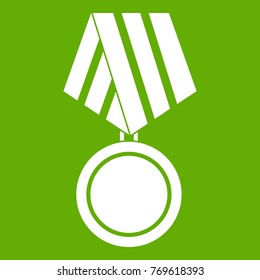 Military medal icon white isolated on green background. Vector illustration