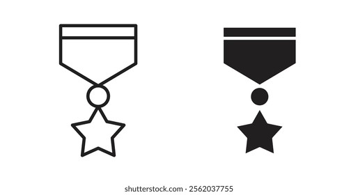 Military medal icons in flat and line style set.