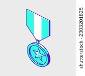 Military medal isometric vector icon illustration