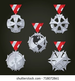 Military medal vector set. Design for game, ranking system, interface...
