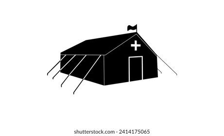 Military medical tent , black isolated silhouette