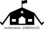 Military medical tent icon. Field Hospital sign. Tent with a flag symbol. flat style.