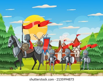 Military medieval camp with tent  illustration