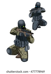 Military men with automatic weapons playing in airsoft strikeball
