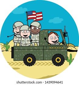 Military Men with USA Flag - Cute Army Man Cartoon Soldier Vector Illustration