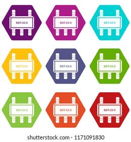 Military microchip icons 9 set coloful isolated on white for web