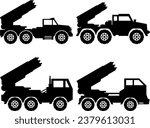 Military missile truck icon set. Missile launcher truck silhouette for icon, symbol or sign. Missile truck icon for military, war, battlefield, conflict and defense