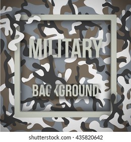 Military modern winter camouflage background with tags. Army symbol of defense. Vector Illustration.