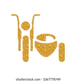 Military motorcycle icon in gold glitter texture. Sparkle luxury style vector illustration.