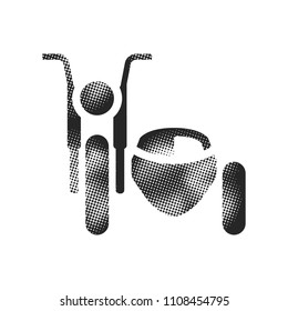 Military motorcycle icon in halftone style. Black and white monochrome vector illustration.