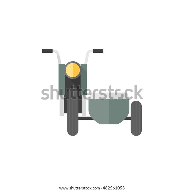 Military motorcycle icons in flat color style.\
Side car army\
transport