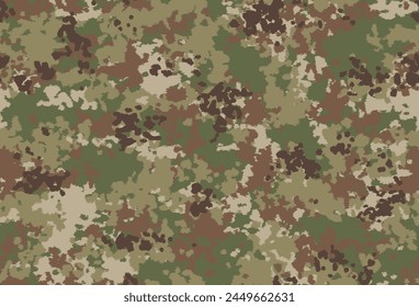 Military multi-terrain 'splotchy' camouflage. Seamless pattern has brown, black, khaki, olive green and light green.