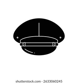 Ícone de chapéu de oficial militar desenho de silhueta preta.