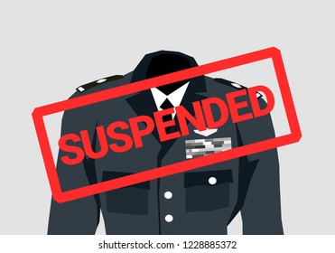 Military officer, combatant and soldier is suspended - punishment in the army because of violation. Vector illustration