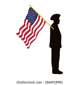 military officer silhouette with usa flag waving vector illustration design