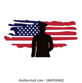 military officer in usa flag painted silhouette vector illustration design