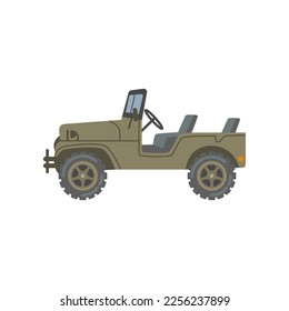 Military open car vector illustration. Cartoon drawing of heavy vehicle for armed forces isolated on white background. War, army, transportation, technology concept