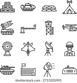 Military Operations Icon Set - Vector Illustration of Tactical Outline Symbols for Strategy  Interface Design.eps

