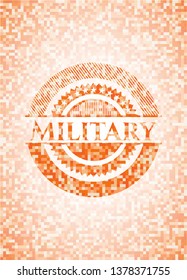 Military orange tile background illustration. Square geometric mosaic seamless pattern with emblem inside.