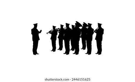 military orchestra, black isolated silhouette