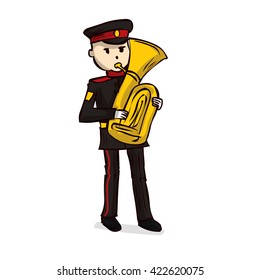 Military orchestra musician. Hand drawn cartoon vector illustration