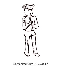 Military orchestra musician. Hand drawn cartoon vector illustration