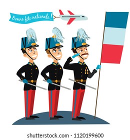 Military parade during the ceremonial of french national holiday Bastille day vector illustration, officer army on ceremony