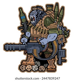 Military patch. Army badges on clothes. Military Gorilla. Evil gorilla  holding a weapon. Army stamp. Military emblem. Stock Vector Image