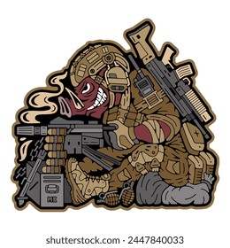 Military patch. Army badges on clothes. Military Boar. Wild boar holding a weapon. Army stamp. Military emblem. Stock Vector Image