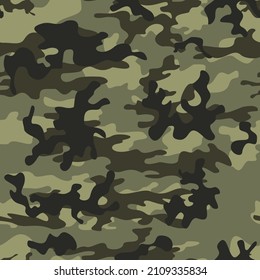 Military pattern camouflage, seamless vector green forest background, trendy texture.
