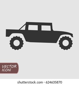 Military pickup car vector icon