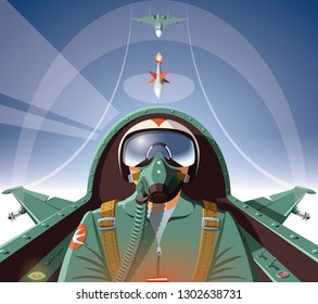 Military pilot in aircraft cockpit