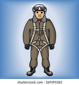 Military pilot in a flight helmet and form. Editable vector illustration.