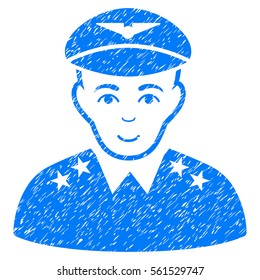 Military Pilot Officer grainy textured icon for overlay watermark stamps. Flat symbol with scratched texture. Dotted vector blue ink rubber seal stamp with grunge design on a white background.