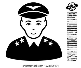 Military Pilot Officer icon with bonus occupation pictograph collection. Vector illustration style is flat iconic black symbols on white background.