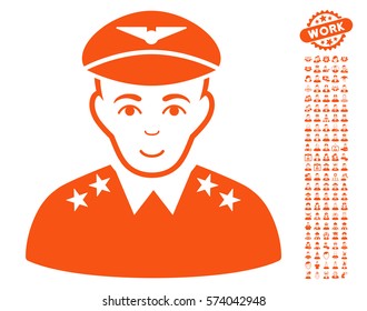 Military Pilot Officer icon with bonus people images. Vector illustration style is flat iconic orange symbols on white background.