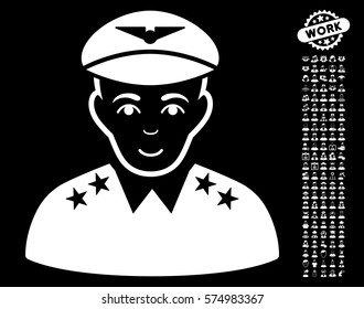 Military Pilot Officer icon with bonus occupation design elements. Vector illustration style is flat iconic white symbols on black background.