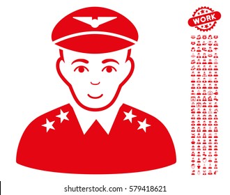 Military Pilot Officer pictograph with bonus human images. Vector illustration style is flat iconic red symbols on white background.