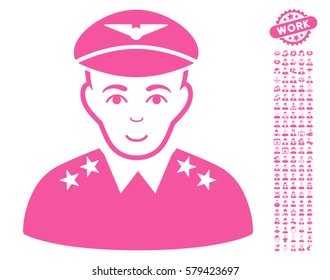 Military Pilot Officer pictograph with bonus occupation symbols. Vector illustration style is flat iconic pink symbols on white background.