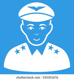 Military Pilot Officer vector icon. Flat white symbol. Pictogram is isolated on a blue background. Designed for web and software interfaces.