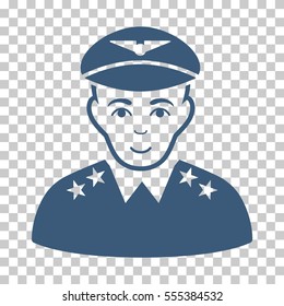 Military Pilot Officer vector icon. Illustration style is flat iconic blue symbol on a chess transparent background.
