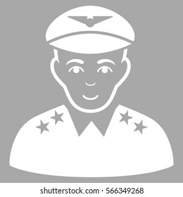 Military Pilot Officer vector icon. Flat white symbol. Pictogram is isolated on a silver background. Designed for web and software interfaces.